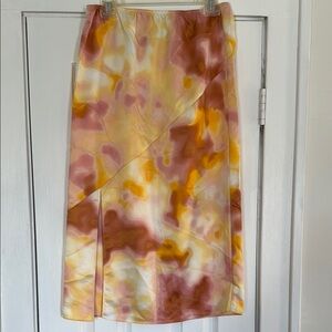 Pink & Yellow Watercolor Midi Skirt